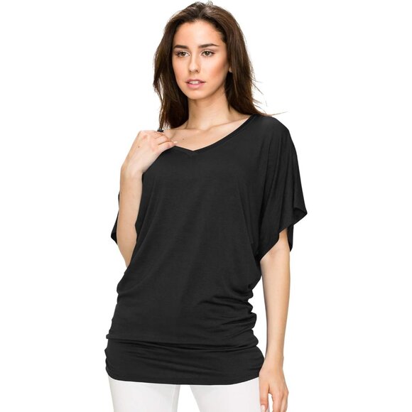 Women's Rayon Spandex Dolman Top Loose Fit V-Neck Boat Neck Casual Wear - Picture 3 of 5